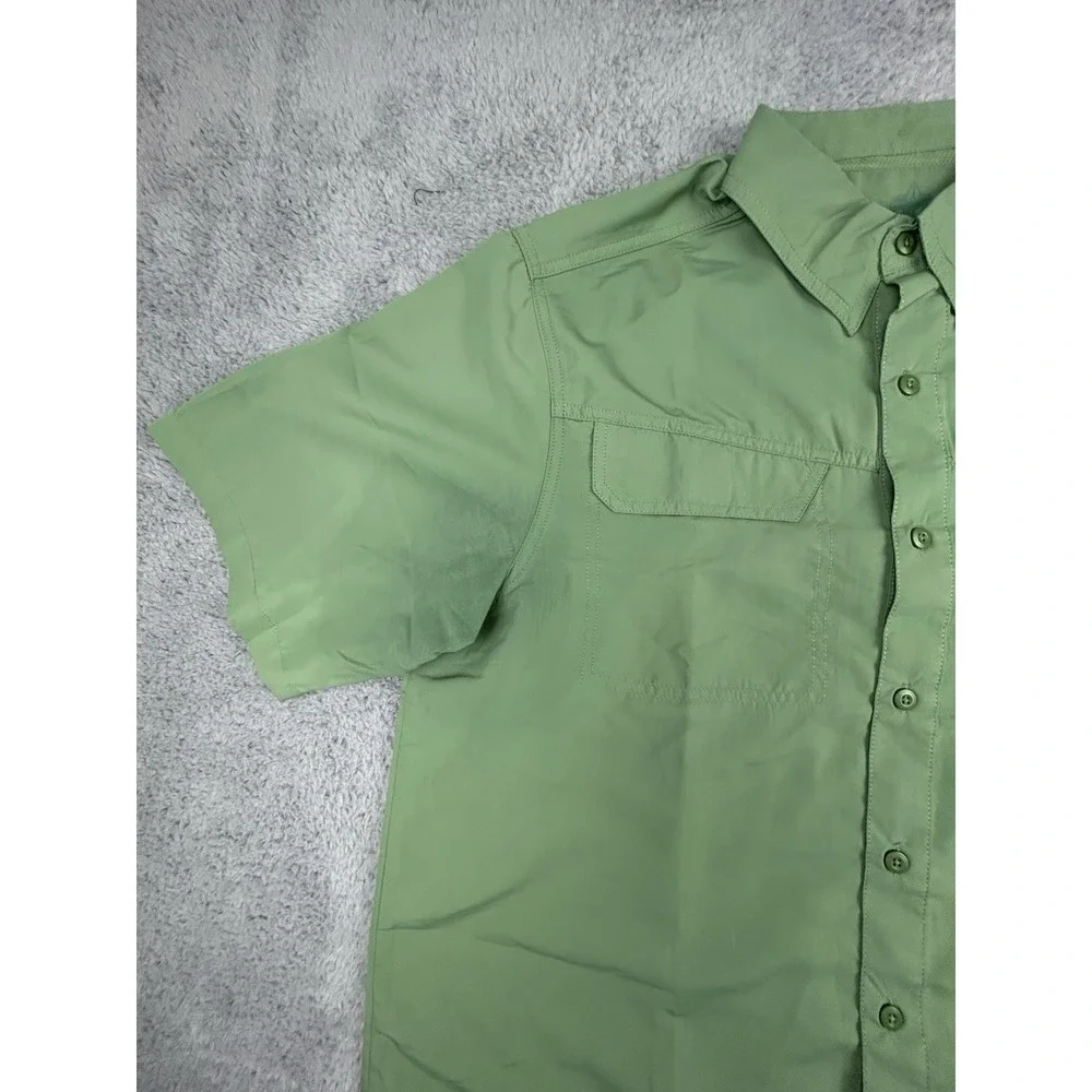 Boy Scouts Polyester Vented Button Collared Shirt Green Short Sleeve Mens Large
